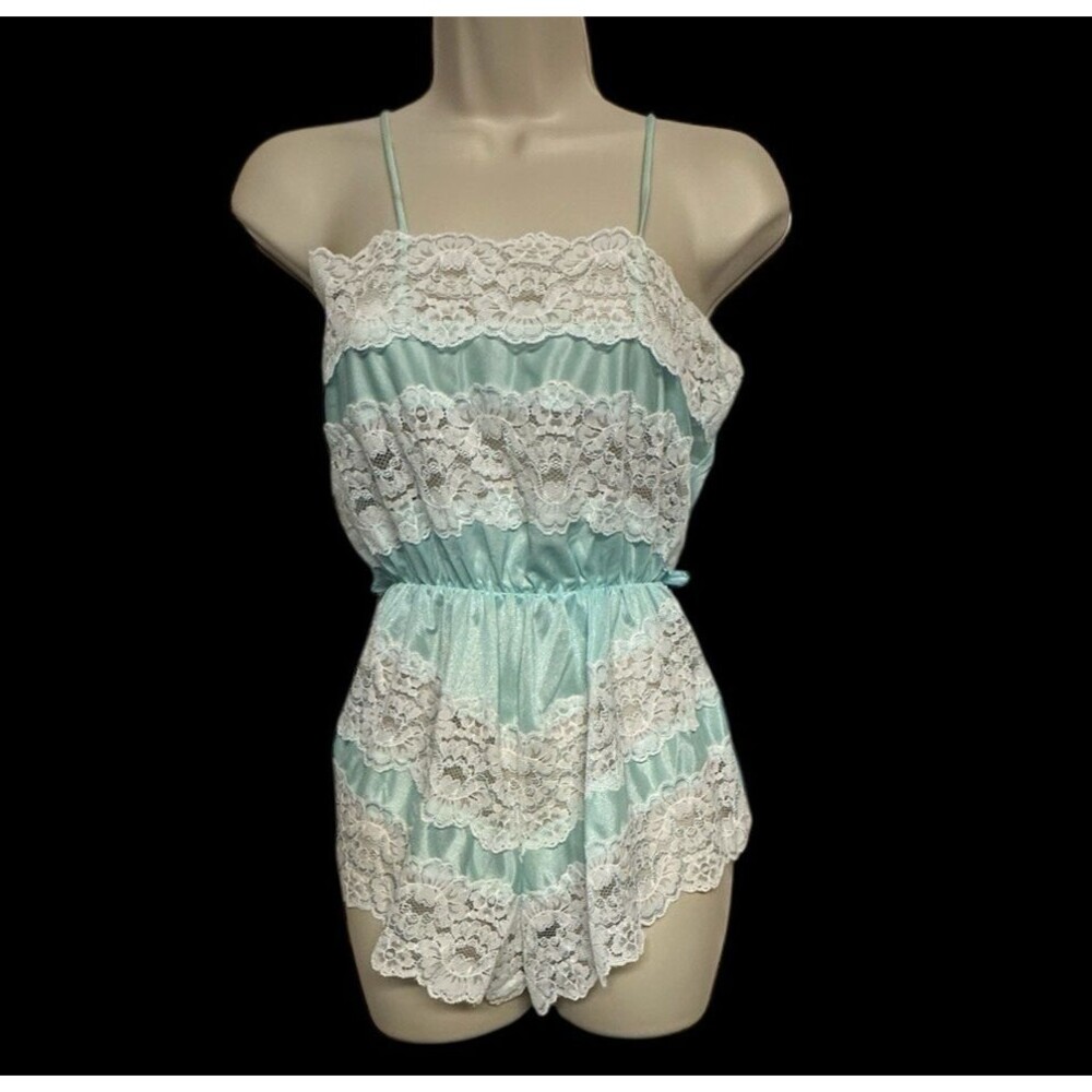 Suzy Star 1pc Teddy Lingerie Size P Petite Style 1254 Lace Light Blue Vintage